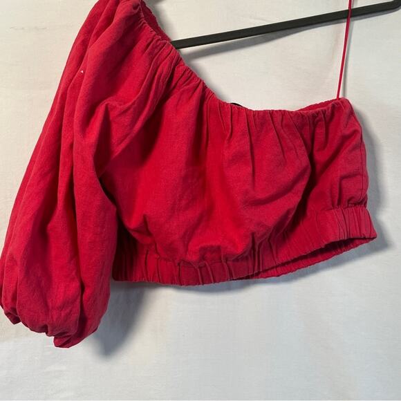 Abercrombie & Fitch Pink One Shoulder Crop Top Womens Medium Puffed Sleeve Y2k - Picture 6 of 7